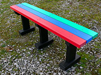 Recycled plastic multicoloured outdoor bench for schools