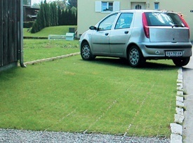 Car Parked on Seeded Drainage and Ground Reinforcement Grids